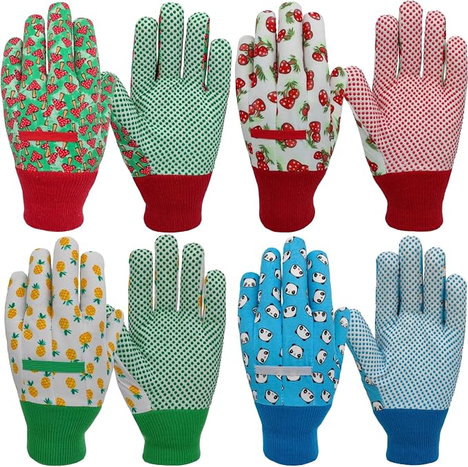 Gardening Gloves for Kids,Toddler,Children,Gift,Cute Pattern,Age3-8 | Canvas,Cute Floral Pattern,Anti-slip Dotted Palm,Soft Knit Wrist,Gardening Gift for Kid,Toddler,Daily Work,Outdoor Activities