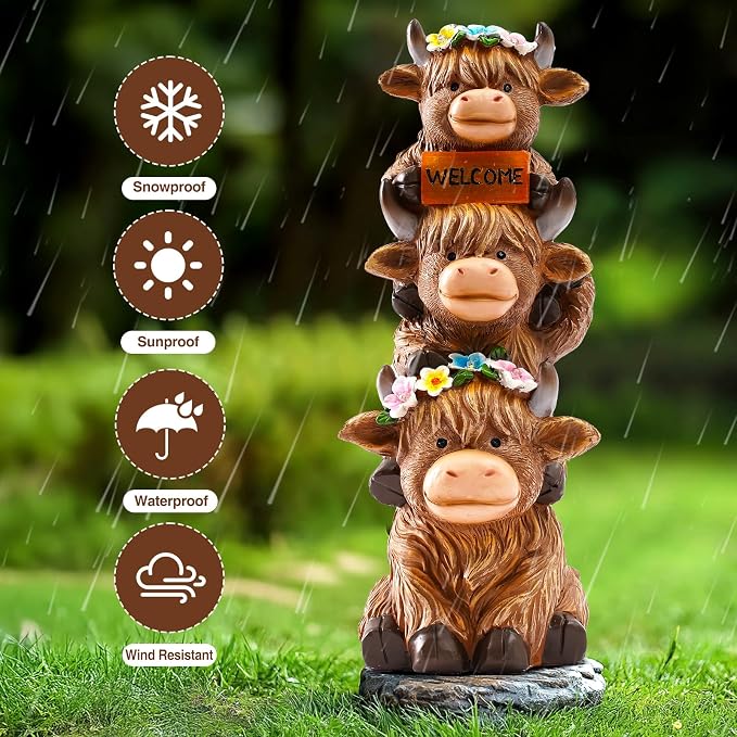 twinbling 16 in Large Solar Garden Highland Cow Statue | Big Garden Sculptures with Flower Decoration Birthday Gifts for Women Mom Yard Decor for Garden Patio Lawn Ornaments