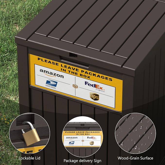 LHBGO Package Delivery Box for Outside, with Delivery Sign 48 Gallon Storage with Lockable Secure, Large Resin Outdoor Package Drop Container