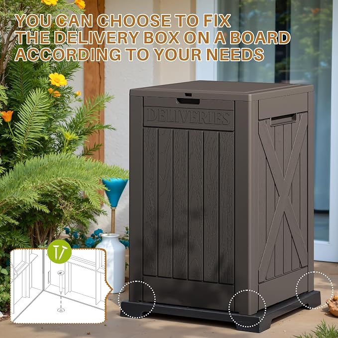 Devoko 48 Gallon Package Delivery Box Outdoor Secure Lockable, Waterproof Deck Box PP Material Storage Container for Porch, Deck (Deep Brown, 48 Gallon)