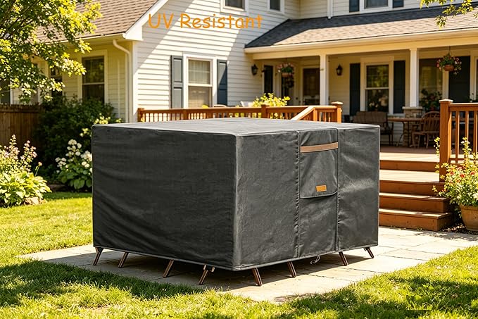 Heavy Duty Waterproof Patio Furniture Covers UV Resistant Rectangular Outdoor Table and Chair Covers 90" Wx 62" D x 28" H Dark Grey