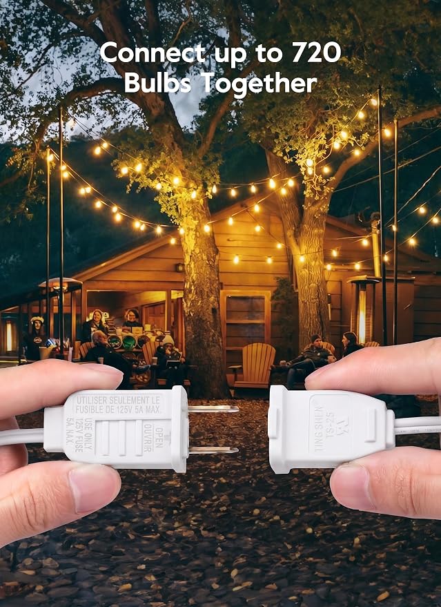 Outdoor String Lights, 50FT 25 LED Bulbs IP65 Waterproof Patio Lights | Shatterproof Dimmable Hanging Connectable G40 Globe LED Outdoor Lights for Christmas, Backyard, Bistro, Porch