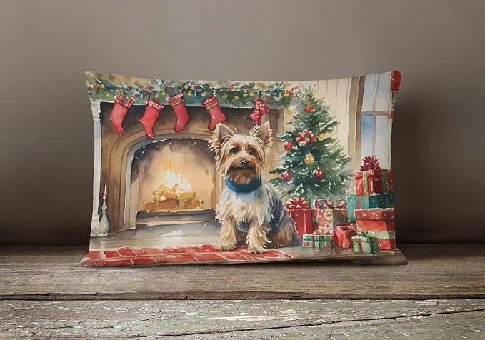 Caroline's Treasures DAC2755PW1216 Silky Terrier Cozy Christmas Throw Pillow Machine Washable, Indoor Outdoor Decorative Pillow for Couch, Bed or Patio, 12HX16W