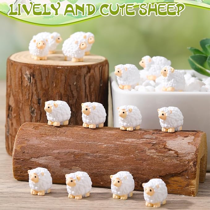 100pcs Mini Resin Sheep Figurines Garden Decor Ornaments（White） | Cute Sheep In 4 Colors Perfect Indoor Outdoor Garden Landscape Potted Plant Dollhouse Decoration