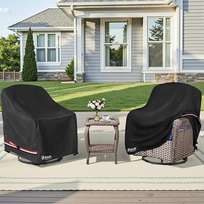 Bitubi Waterproof 2 Pack Outdoor Swivel Chair Cover for Patio Chair Size Up to 35W x 37D x 38.5H inch,Outdoor Lawn Patio Furniture Covers (Black)