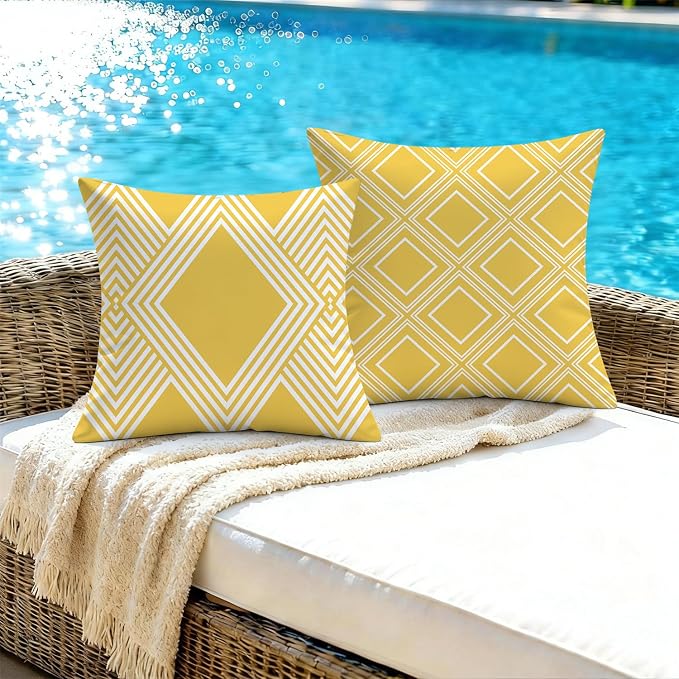 NIGHTWISH Outdoor Waterproof Pillow Covers 16x16 Set of 4 Yellow and White Modern Geometry Decorative Outdoor Throw Pillows Boho Cushion Cases for Patio Furniture Bench Couch Sunbrella