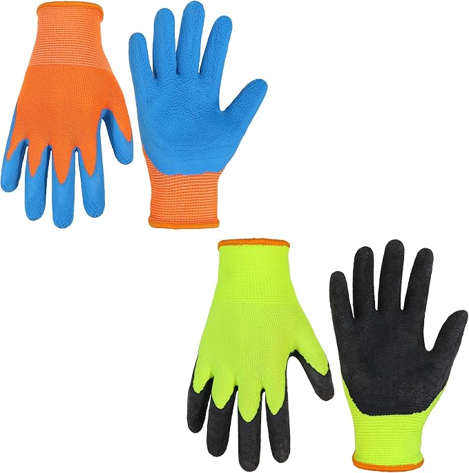 HANDLANDY 2 Pairs Kids Gardening Gloves, Grippy Kids Work Gloves, S | Foam Rubber Coated Children Toddler Garden Yard Work Cycling Outdoor Playing Gloves for Girls Boys