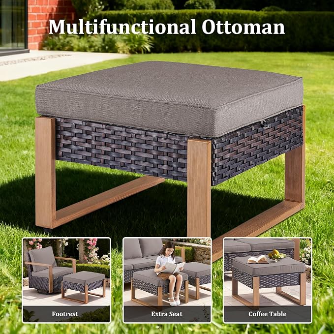 7-Piece Outdoor Patio Furniture Set with Swivel Chairs & Rattan Chairs, All-Weather Wicker Sofa Set for Garden, Yard, Porch and Poolside Seating Grey
