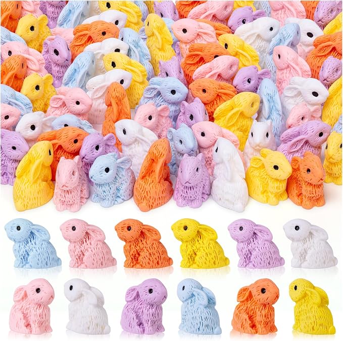 600PCS Miniature Resin Rabbit Easter Bunny Figurines for Easter Egg Fillers | 6 Colors Cute Tiny Bunnies Rabbits Animals, Fairy Garden Dollhouse Cake Home Decor Hidden Game