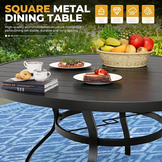 7-Piece Patio Dining Set with Umbrella,6 Person Outdoor Table and Chairs Set, 6 Metal Dining Chairs and Round Outdoor Table with 1.57" Umbrella Hole,Khaki