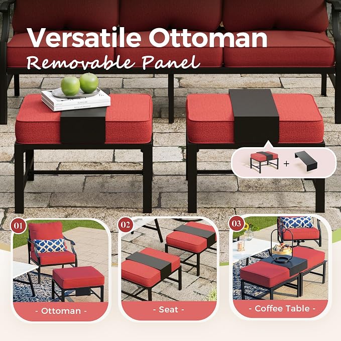 MIXPATIO Patio Furniture Set 5 pcs, Outdoor Patio Furniture, 3-Seat Sofa, 2 Swivel Chairs, 2 Ottomans and 5.75" Extra Thick Cushion, Patio Conversation Set for Garden Backyard Deck,Red