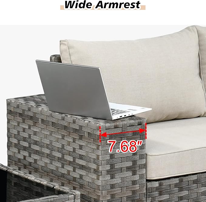 HOOOWOOO Outdoor Patio Sectional Furniture Sofa Set with Propane Fire Pit Table,13 Piece Large Modern Wicker Couch with Widened Armrest,Modular L Shaped Conversation Seating Set(Beige Tan)