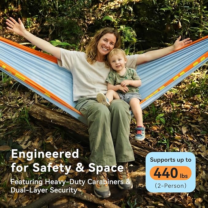 Morning Deer Double Portable Hammock | with Tree Straps, 450lbs Capacity, Camping Hammock, Camping Essentials Gear, Perfect for Outside Hiking Beach Backpack