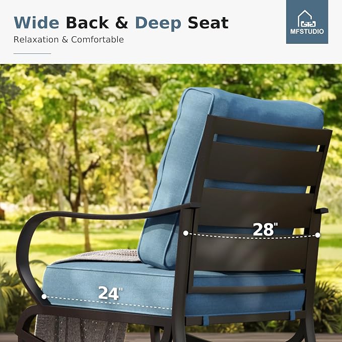 MFSTUDIO 6 Pieces Metal Patio Furniture Sets, 2 Swivel Chairs, 3-Seat Loveseat Sofa, 2 Patio Chairs & 1 Marbling Coffee Table, All Weather 7 Seats Outdoor Conversation Set for Garden Backyard, Navy