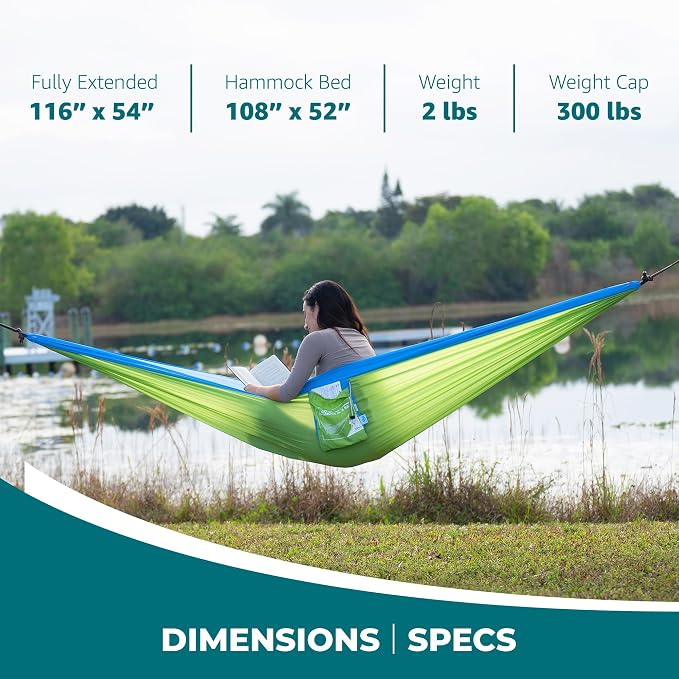 Bliss Hammocks BH-406ST-MM Hammock in a Bag w/ Carabiners + Tree Straps, 52-in. Wide, Weather Resistant, 300 Lb. Capacity (Mermaid)