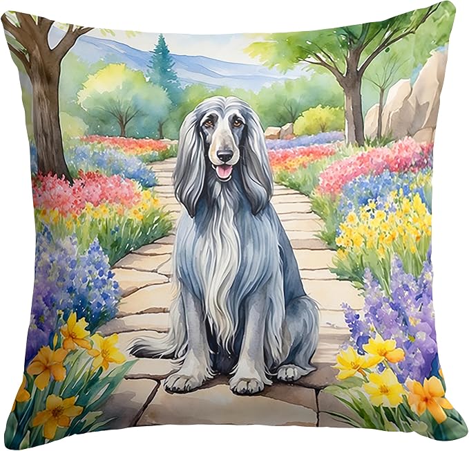 Caroline's Treasures Afghan Hound Spring Garden Throw Pillow Machine Washable, Indoor Outdoor Decorative Pillow for Couch, Bed or Patio, 18Hx18W