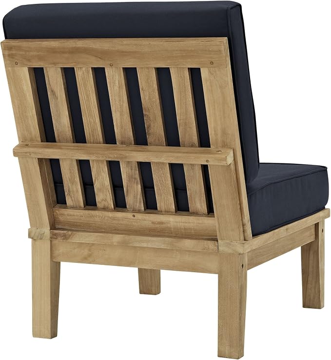 Modway Marina Premium Grade A Teak Wood 8-Piece Outdoor Patio Furniture Set in Natural Navy
