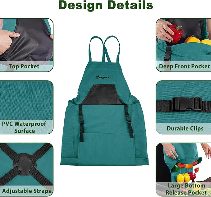 Gardening Apron, Garden Apron with Pockets for Women and Men, Farm Apron for Harvesting Picking Weeding