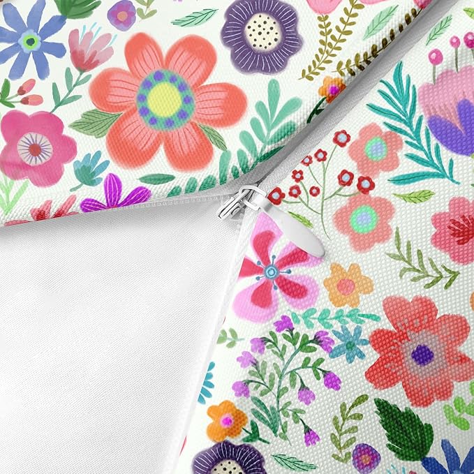 Flower Summer Outdoor Waterproof Throw Pillow Covers 18 x 18 Inch Set of 2, Floral Pink Pillowcase Square Cushion Case, Farmhouse Garden Decorative Pillows for Couch Beach Patio