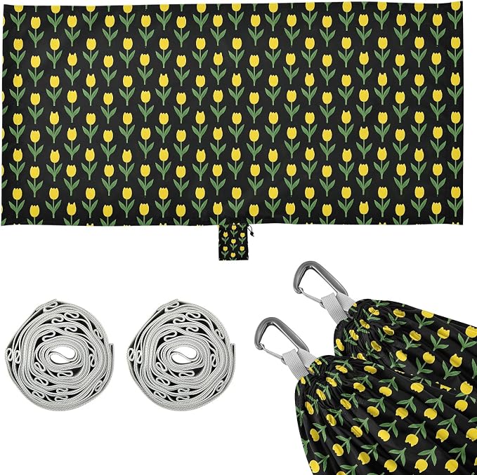 Camping Hammock Outdoor Hammocks for Outside Yellow Tulip Black Beach Trees Portable Lightweight with Pockets Tree Straps Indoor
