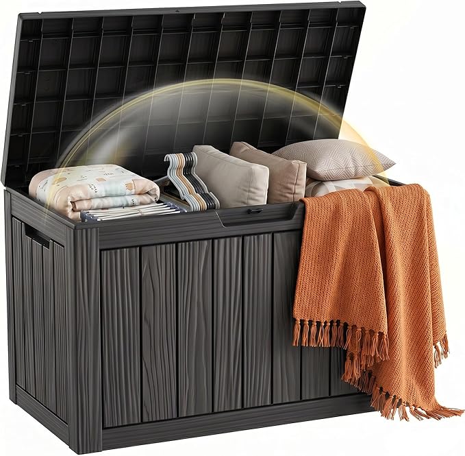 EFU Outdoor Storage Box 60 Gallon Deck Box (Indoor & Outdoor) Lockable UV Resistance Waterproof Resin Storage Bin Storage Box for Outdoor,Patio Storage(Black)