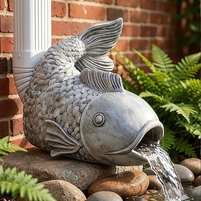 Teaeeno Fish Gutter Downspout Extension Decoration,3''x4'' Downspout Extender Diverter Splash Block Sculpture Outdoor Decor,Animal Resin Statue Ornaments, for Garden,Terrace,Lawn,Yard