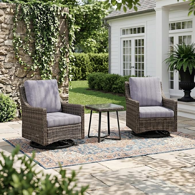 Wicker Patio Conversation Set, Outdoor Patio Furniture Set with Deep Seating, Wide Armrests & Thick Cushions, All-Weather Outdoor Furniture Set for Patio, Porch, Deck & Backyard