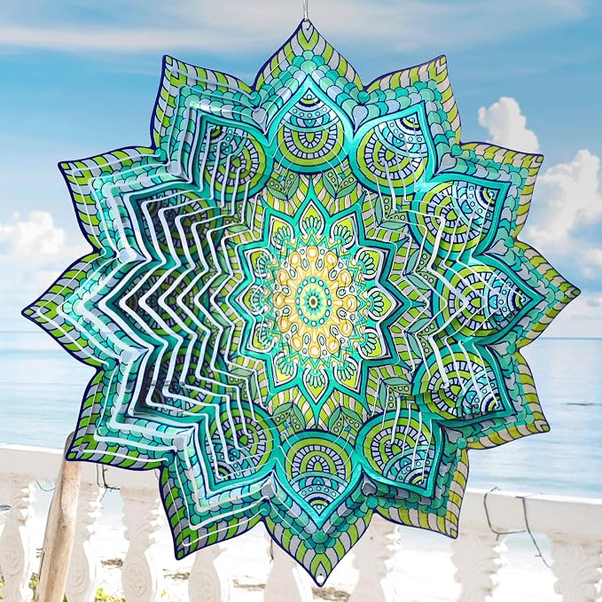Wind Spinner Mandala Peacock Flower,12Inch Stainless Steel Wind Spinners Outdoor,Garden Decor,3D Kinetic Yard Art Decorations,Garden Gifts for Women Mother Father Men,Hanging Sculptures