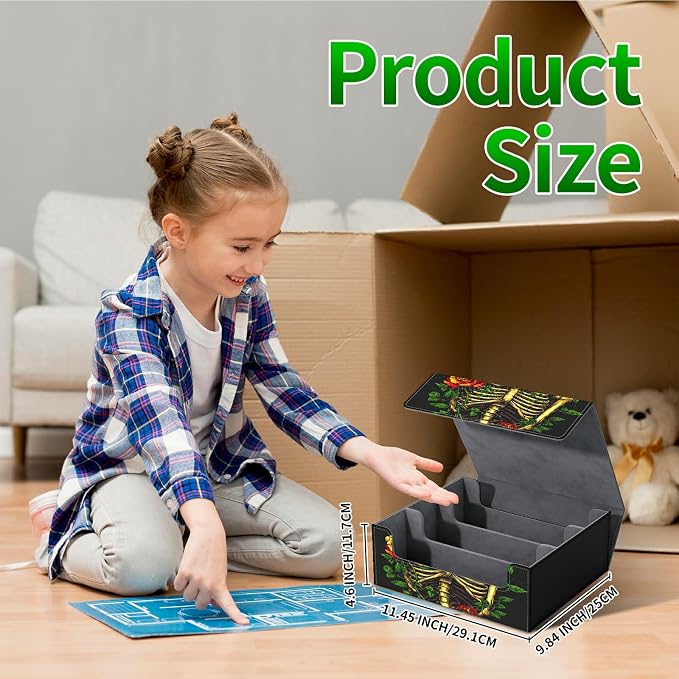 Card Deck Box for MTG, Cards Storage Box Fits 120+ Sleeved, Leather Big Size Strong Magnetic Closing Case for Board Games Magic TCG CCG Baseball Collection Women Man, Skull Red Rose