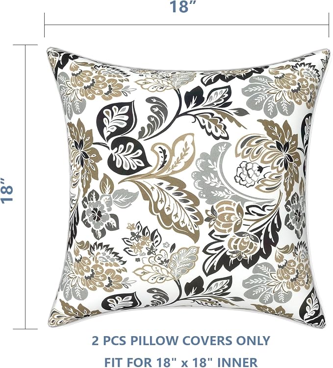 LVTXIII Outdoor Pillow Covers Set of 2, Patio Waterproof Throw Pillow Cases Fade Resistant Accent Pillow Covers for Spring Summer Garden Decoration, 18"x18", Dailey Tan
