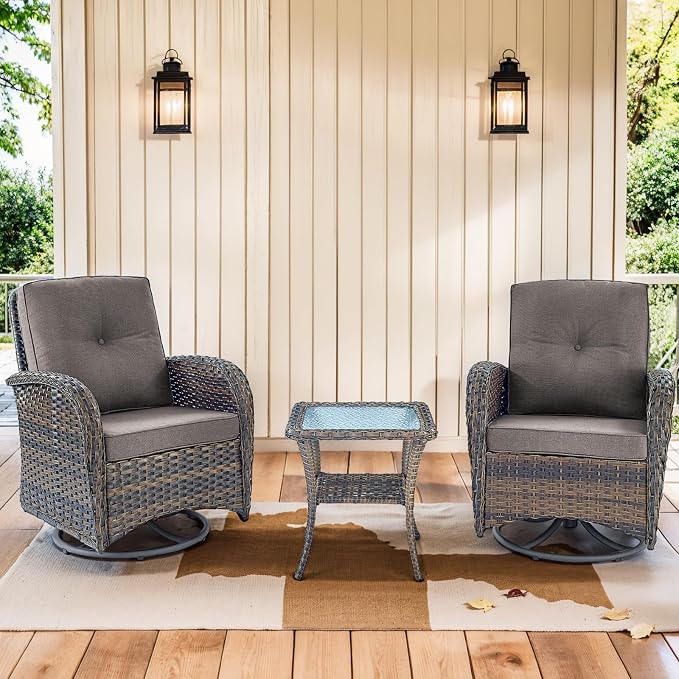 3 Pieces Patio Bistro Set Outdoor Swivel Rocker Patio Chairs with Side Table Patio Furniture for Deck Porch Garden Balcony Poolside