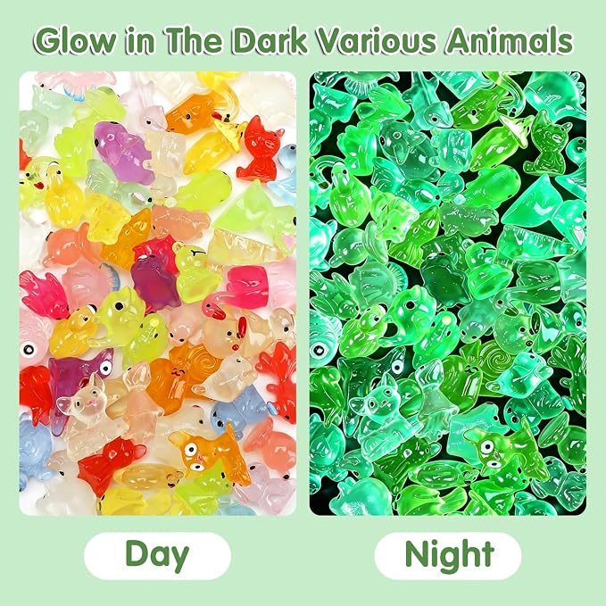 Mystery Toys Blind Bags 60 Mini Resin Animals Variety Pack Glow in The Dark | Miniature Tiny Plastic Animals Figures for Crafts Fish Tank Aquarium Dollhouse Fairy Garden Accessories Decor (Random Style)