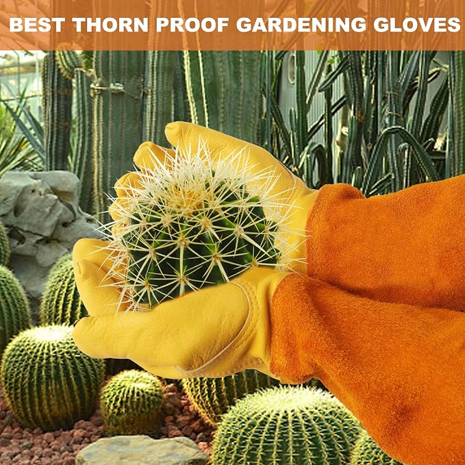 Long Gardening-Gloves Women/Men-Thorn proof Rose Pruning Heavy Duty Gauntlet-XL | Womens Long Leather Garden Glove, Heavy Duty Gauntlet, Work Glove for Weeding, Yard Planting, Best Garden Gifts for Gardener
