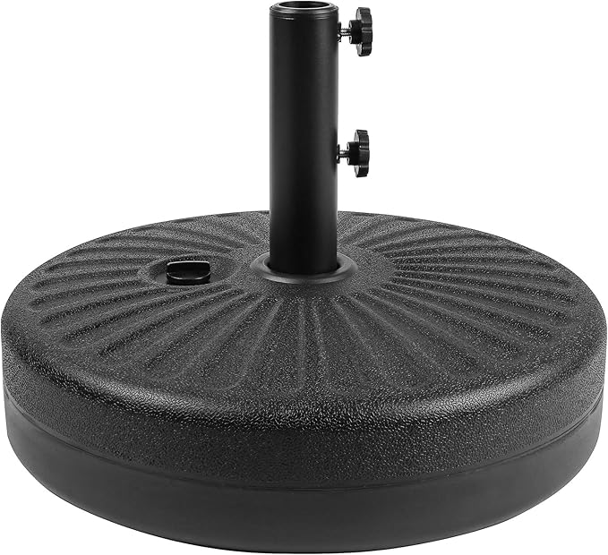 WO Home Furniture 9 Ft Patio Solar Power LED Lights Market Umbrella with Black Color Round Free Standing Weight Base kit, Beige