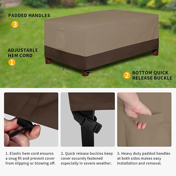 Easy-Going 600D Heavy Duty Rectangular Table Cover UV Resistant and Waterproof Outdoor Lawn Patio Furniture Cover (84" Lx44 Wx23 H, Camel/Dark Brown)