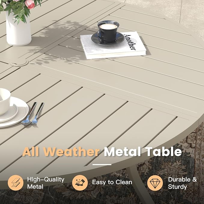 Outdoor Dining Set for 6, 50.1" Metal Round Outdoor Dining Table with Umbrella Hole and Patio Swivel Chairs, 7 Pieces Patio Table and Chairs Set for Garden Backyard, Sandshell
