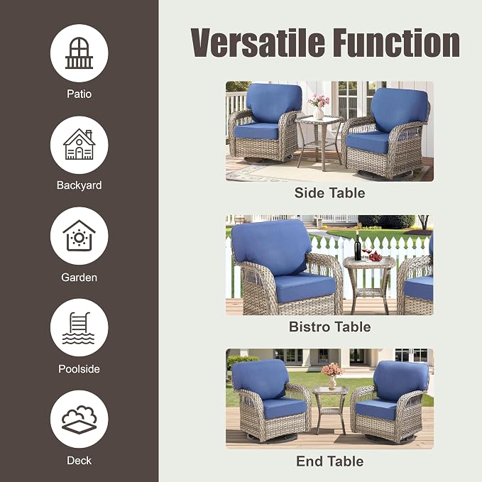 Patio Tables Wicker Side Table, Square Rattan Coffee End Table Outdoor with Storage, Tempered Glass Top Patio Side Tables for Deck Porch Sunroom Backyard