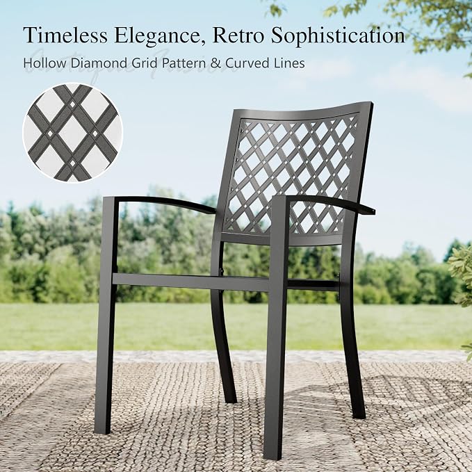 Sophia & William Patio Table and Chairs Set, Outdoor Dining Set for 8, 9 Piece Metal Patio Furniture, 82.7" Black Rectangular Table(Diamond)