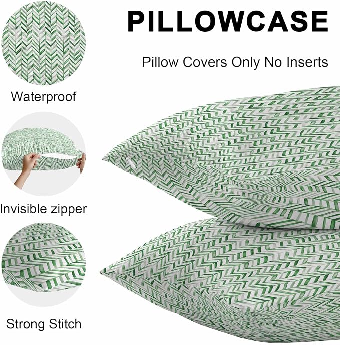 Green Line Outdoor Pillow Covers 20x20 Inch Throw Pillow Covers Set of 2 Waterproof Decorative Pillow Cases Vintage Abstract Geometric Stripes Watercolor Cushion Covers for Patio Furniture Garden