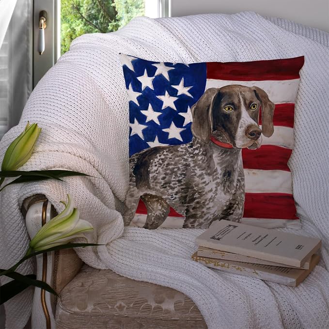 Caroline's Treasures BB9641PW1414 German Shorthaired Pointer Patriotic Fabric Decorative Pillow Machine Washable, Indoor Outdoor Decorative Pillow for Couch, Bed or Patio, 14Hx14W