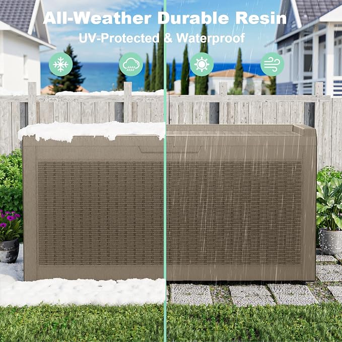 60 Gallon Waterproof Resin Deck Box, UV Resistant Outdoor Storage for Garden, Patio, Porch, Delivery（Gray，60 Gallon）
