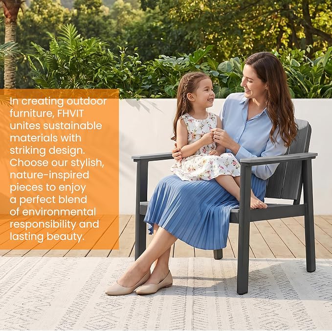 2 Pieces Aluminum Patio Furniture Armchair, All-Weather Outdoor Armchair Aluminum Frame HDPS Faux Wood, Patio Sofa Couch Set of 2 for Porch, Balcony, Deck, Yard Grey