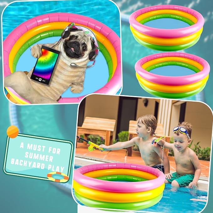 4 Pack Round Pools Bulk 34 x10 Inch Inflatable Swimming Pool 3 Rings Small Blow up Padding Ball Pond for Summer Outdoor Floats Water Game (Color Set 1)