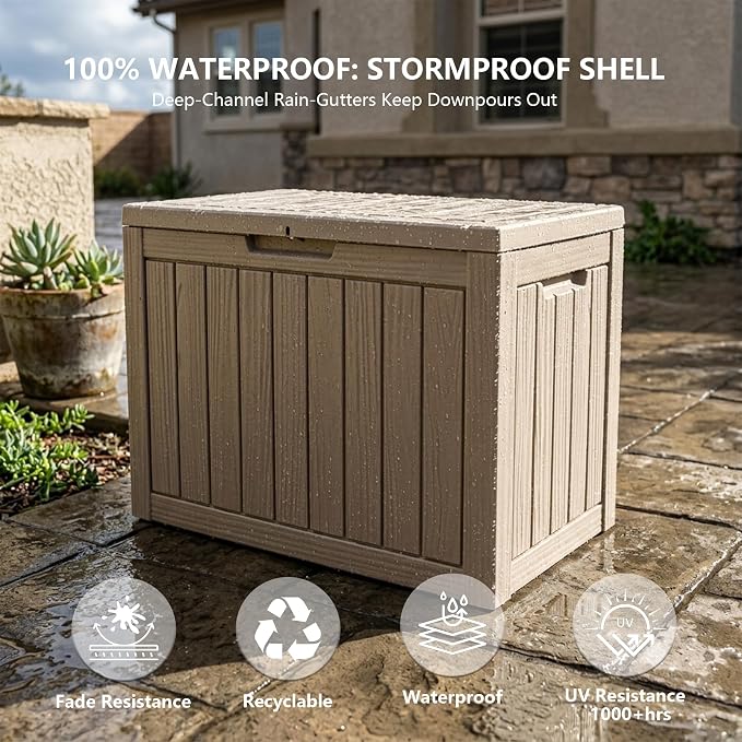 Outdoor Storage Box, 50 Gallon Waterproof Deck Box [Upgraded 3.0], Snap-Together Storage Bin for Chair Cushions, Porch Throw Pillows, Lockable Small Coffee Table Ottoman, Patio Garden, Grey
