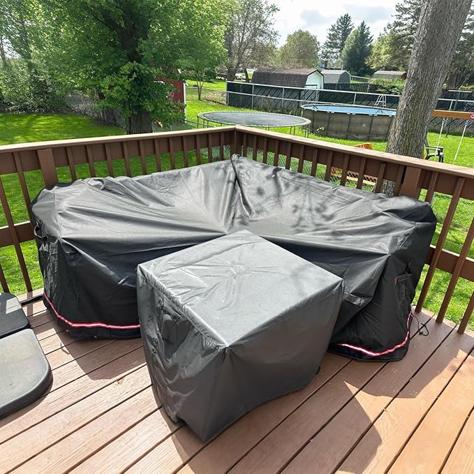 Turtle Life Patio Sectional Sofa Cover, Outdoor Heavy Duty Durable UV Water Resistant Anti-Fading V-Shaped Couch Cover, Black, 70" L (on Each Side) x 33.8" D x 33.8" H