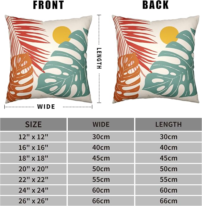Abstract Sun and Monstera Leaf Throw Pillow Covers Palm Leaf Pillow Covers 22x22 Set of 2 Summer Tropical Leaves Cushion Case for Sofa Patio Indoor Outdoor Decor
