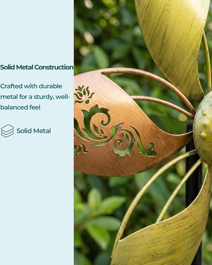 Metal Wind Spinner for Yard, 37" Kinetic Garden Decor | Rust-Resistant Finish, Smooth Rotation, Elegant Floral Design, Tool-Free Setup, Outdoor Yard Art