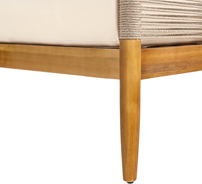Merax Woven Rope Patio Club Chair, Acacia Wood Outdoor Armchair | Teak-Finish Acacia Frame, Woven Rope Seat, Thick Cushion, Deep Seating For Patio, Porch, Garden, Backyard Or Balcony