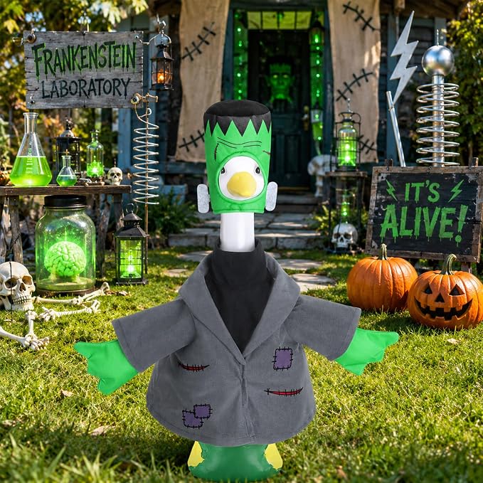 Watayo 2 Pcs/Set Halloween Monster Goose Outfits, Porch Goose Statue Monsters Costume, Grey Lawn Goose Monster Clothes with Hat for 23" Statue Halloween Fall Outdoor Patio Garden Yard Decor