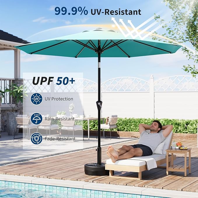 Garvee 10FT Patio Umbrella - Outdoor Table Umbrella with Smooth Crank Lift, Push Button Tilt and 8 Sturdy Ribs - Market Umbrella UV Protection Waterproof for Pool, Deck, Yard, Garden
